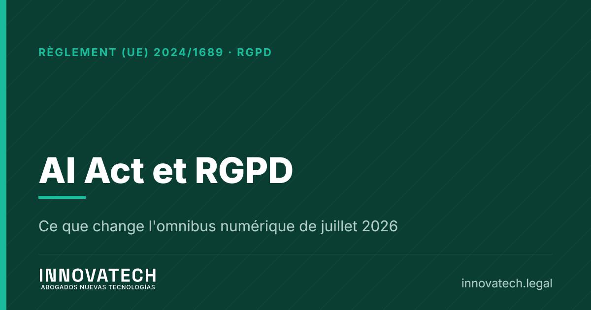 AI Act et RGPD, comment ils s'appliquent ensemble et ce qu'a changé l'omnibus numérique — Innovatech Abogados